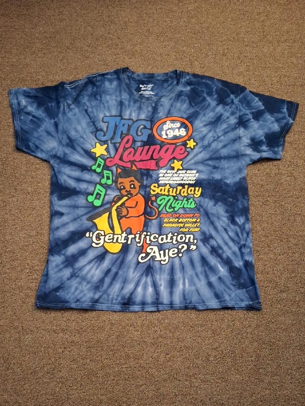 JFG Lounge Detroit Jazz Club Tie-Dye Music Tee Shirt Mens Large
